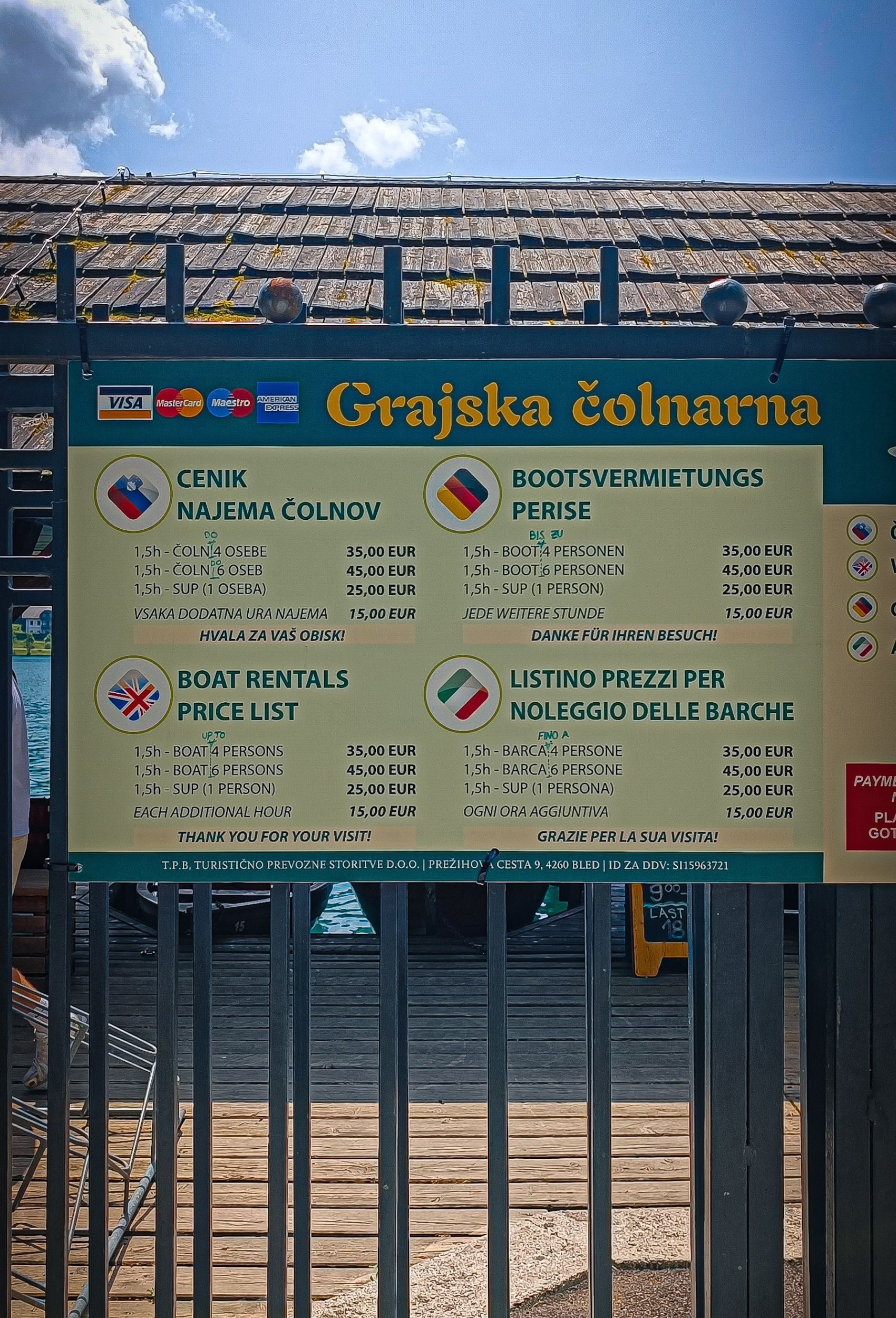 Lake Bled Rowing Boat Prices